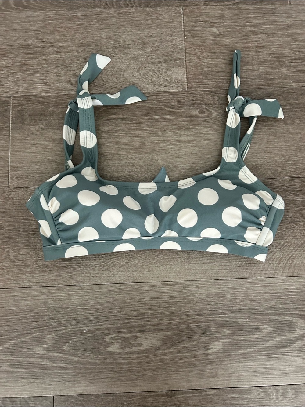 Xhilaration Green and Ivory Polka Dot Tie-Shoulder Bikini Top